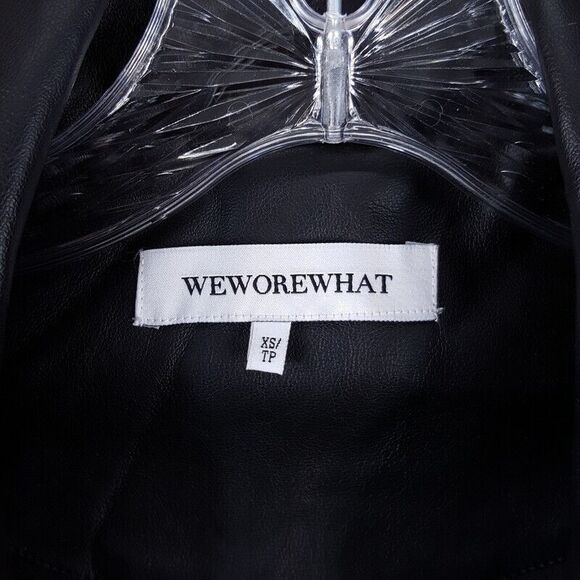 WEWOREWHAT Womens Jacket XS Black Moto Faux Leather Cropped Oversized Biker - Picture 4 of 9
